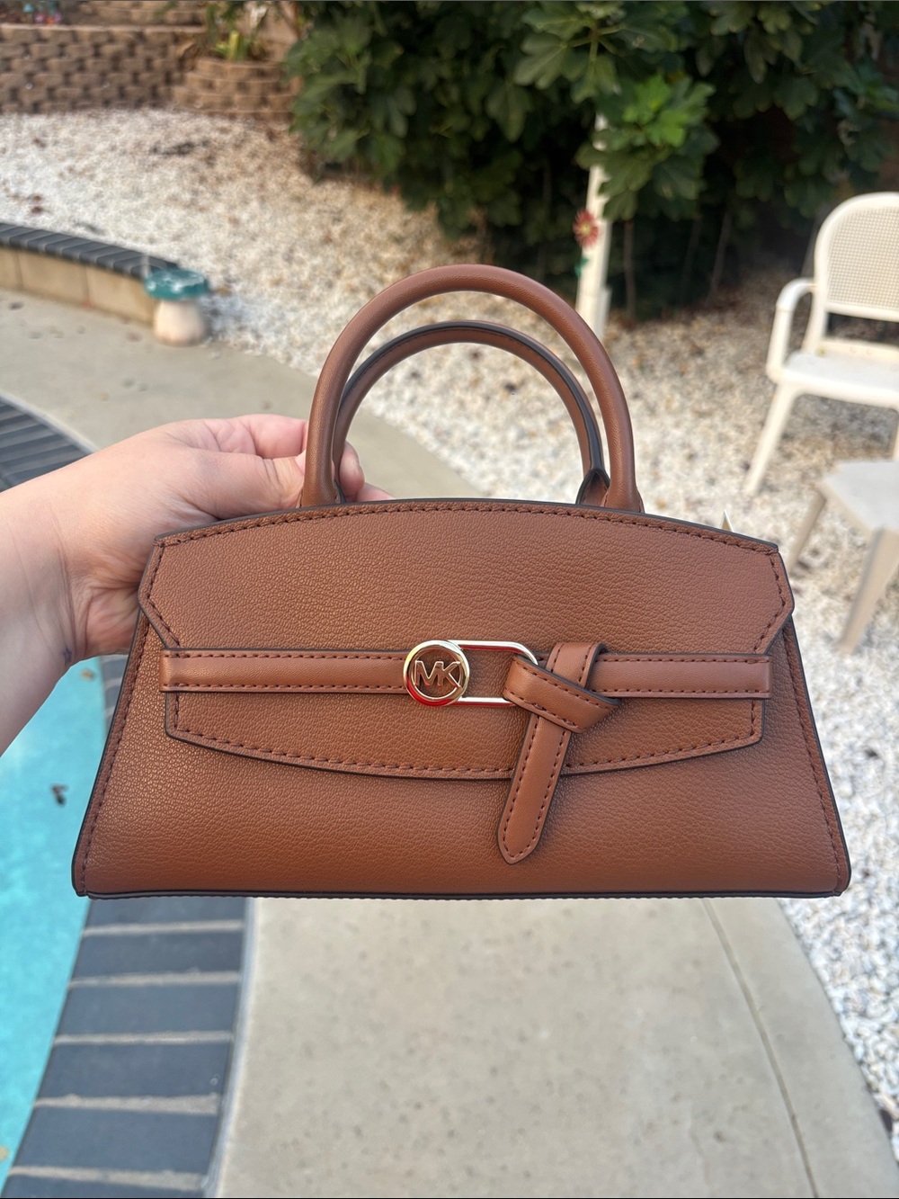 Michael Kors Greta Cognac Brown Leather Mini Satchel
